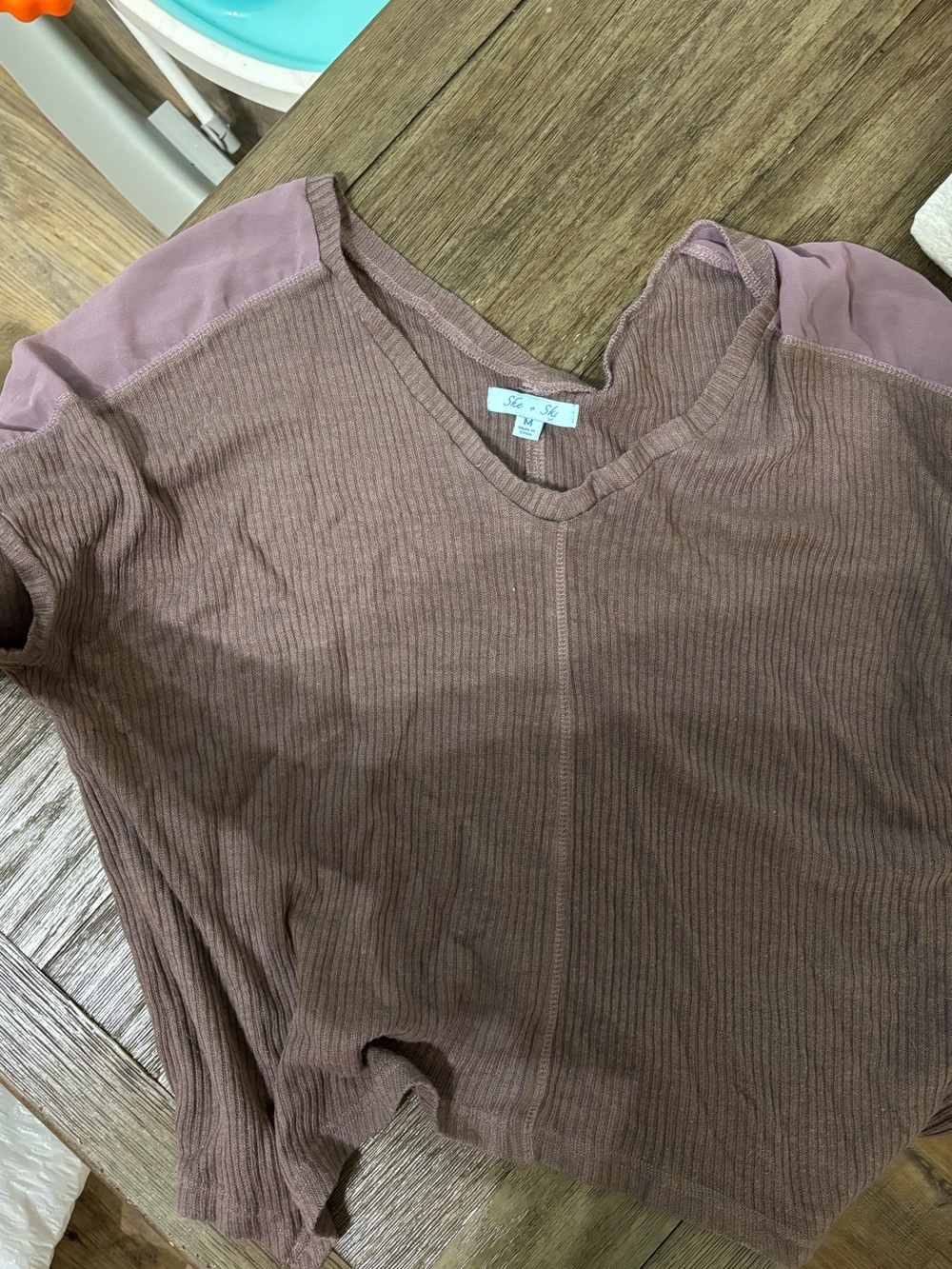 Mauve-Brown Ribbed boutique V-Neck Top
